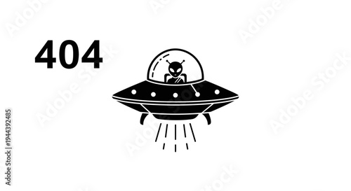 Alien 404 Error Page Design with Flying Saucer and UFO