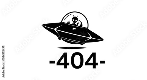 Alien in UFO Flying Saucer with 404 Error Message - Space Exploration Concept