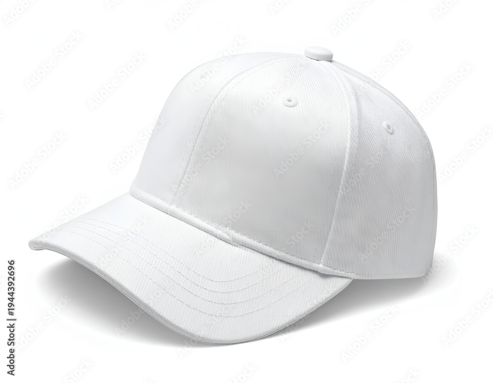 Fototapeta premium Plain white baseball cap with curved brim, clean and classic