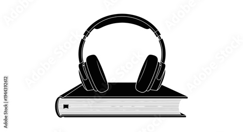Audiobook Concept: Headphones Resting on an Open Book, Symbolizing Digital Learning and Entertainment