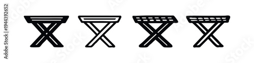 Folding Stool or Chair Icon Set