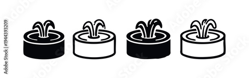 Minimalist fountain and water jet icons, solid and outlined simple design elements, vector illustration