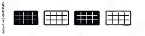Grid or table layout icons set, square matrix symbols for design interface, hand-drawn style.