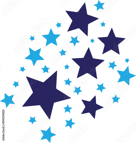 Silhouette of blue stars isolated on transparent background