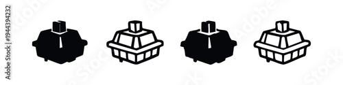 Mechanical Keyboard Switch Icon Set. Black and white computer component vector symbols with solid and outline variations.