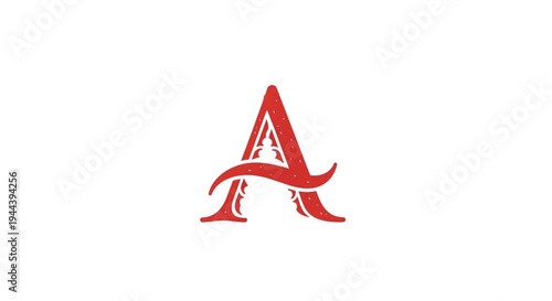 A bold and stylized red letter "A" logo featuring a unique, wave-like curved crossbar and sharp, elegant serifs. The design showcases a subtle distressed texture with weathered white markings.