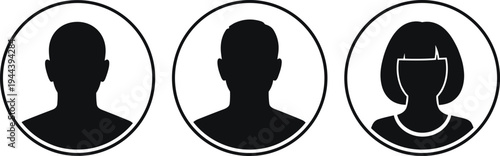 Three Anonymous Silhouette Portraits In Oval Frames. User Icon Vector Illustration.  Person Icon. 