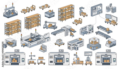 Industrial factory and manufacturing icons set.