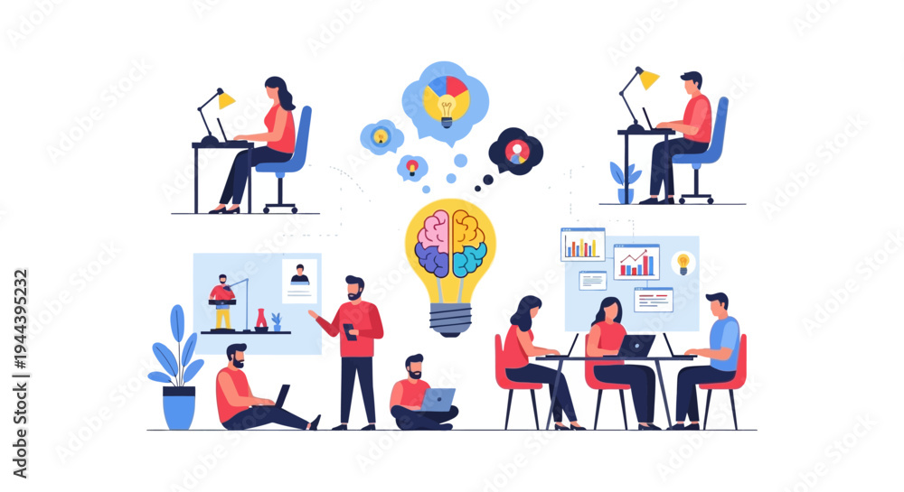 Fototapeta premium Team Collaboration and Idea Generation: Business Innovation, Remote Work, and Creative Solutions