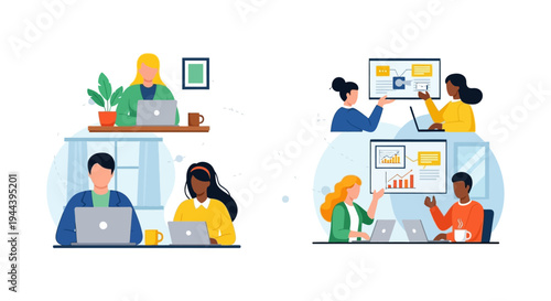 Remote Work and Online Collaboration: Diverse Professionals Connecting Virtually for Business Strategy and Digital Teamwork