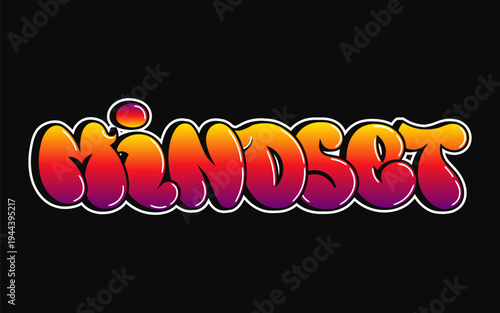 Mindset word in colorful graffiti bubble letters