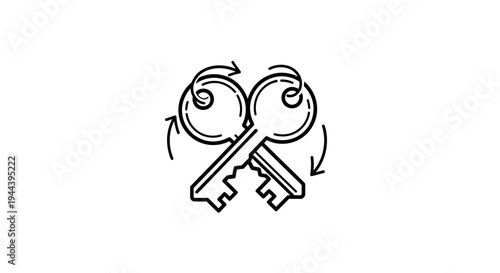 Two crossed keys with circular arrows, symbolizing exchange, access, or security