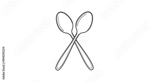 Two Crossed Spoons, Sketch Style, Isolated on White Background