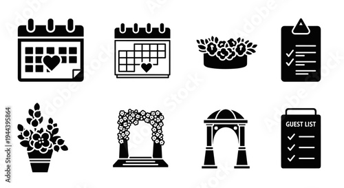 Black icons of various objects.