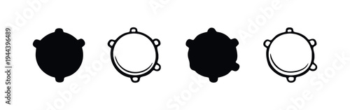 Cooking pot lid top view icon set in filled and outline styles