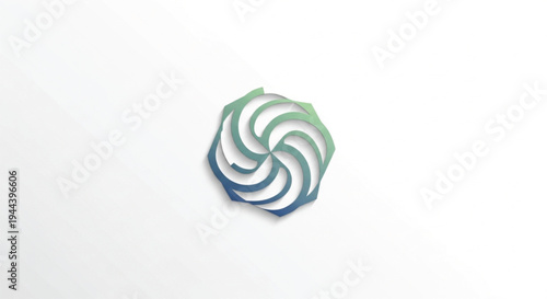 This sophisticated abstract logo features a geometric swirl design with a smooth blue-to-green gradient. The interlocking curved elements create a dynamic sense of rotation and unity.
