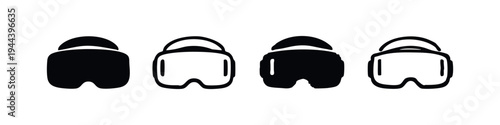 Virtual Reality Headset Icon Set (Back View). Immersive VR Goggles and Futuristic Technology Symbols.
