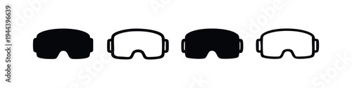 Virtual Reality Headset Icon Set (Front View). Immersive VR Goggles and Futuristic Technology Symbols.