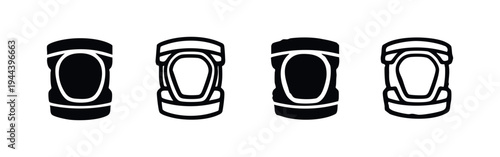 Protective Knee Pad Icon Set. Safety Gear for Sports, Work, and Extreme Activities. Injury Prevention Symbols.