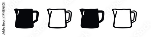 Hand Drawn Pitcher and Jug Icons Set. Doodle Style Kitchen Drinkware Vector Illustration.