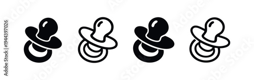Baby pacifier and soother icons in hand-drawn style for infant care and nursery designs