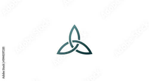 A modern minimalist triquetra logo featuring a symmetrical Celtic trinity knot design with a deep teal-to-charcoal gradient. This elegant vector illustration symbolizes unity, eternity.