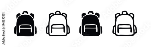 Backpack Icon Set. School Bag and Travel Rucksack Vector Illustration.