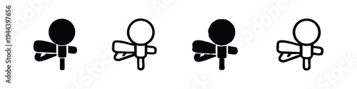 Golf Ball on Tee Icon Set. Black Silhouette and Outline Sport Glyph Style Vector Icons.