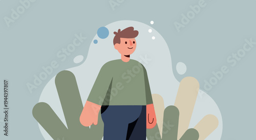 Cheerful person with abstract nature elements
