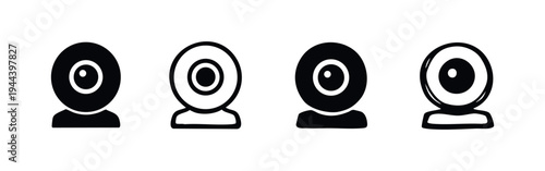 Set of four modern webcam or camera icons for video conferencing and online communication.