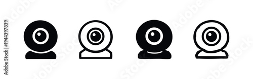 Four distinct black and white webcam icons for online communication and digital video.