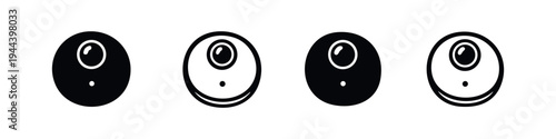 Round Webcam Security Camera Icons Set. Digital Surveillance Devices for Home and Office.