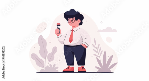 Chubby man in shirt and tie holding test tube