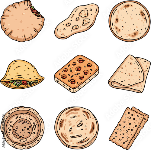 Assortment of flatbreads and wraps from around the world