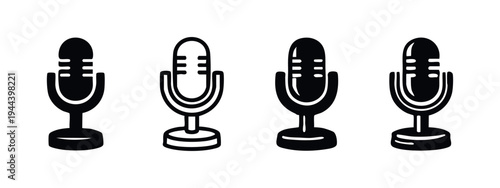 Studio Microphone Icons Set for Broadcasting and Podcasting