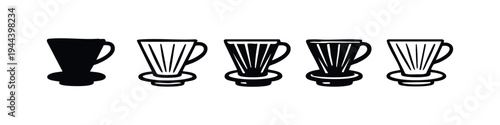 Modern Coffee Pour Over Dripper Icons Collection