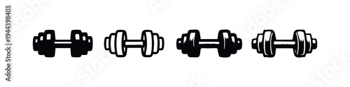 Dumbbell Icon Set, Gym Weight Training Equipment in Hand Drawn Style