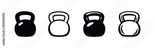 Kettlebell fitness icons set. Gym workout and weightlifting equipment symbol collection.