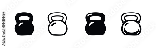 Kettlebell fitness icons set. Gym workout and weightlifting equipment symbol collection.