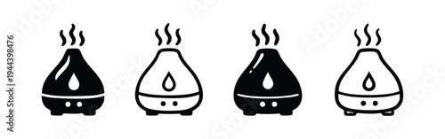 Air humidifier and aroma diffuser icons set. Home appliance for fresh air and essential oils.