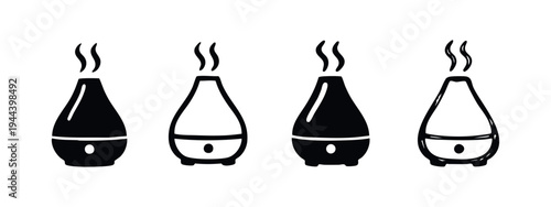 Air humidifier and aroma diffuser icons set. Home appliance for fresh air and essential oils.
