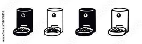 Automatic pet feeder icons set. Smart food dispenser for cats and dogs.