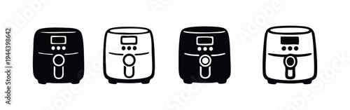 Digital Air Fryer Kitchen Appliance Icon Set. Modern Healthy Cooking Device Vector for Smart Home Kitchens.