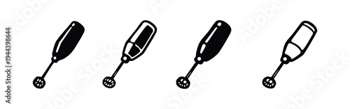 Handheld Electric Milk Frother Icon Set. Coffee Foam Maker Vector Illustration for Drinks and Barista Tools.