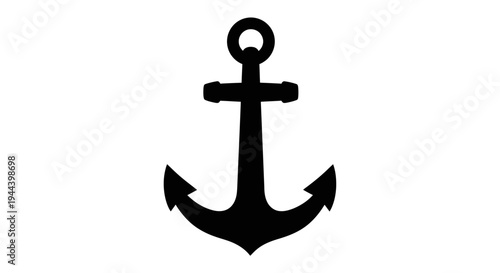 Simple black silhouette of a classic ship anchor on a plain white background, symbolizing stability and maritime themes.