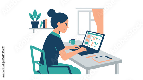 Concentrated Remote Professional Working From Home Desk Illustration