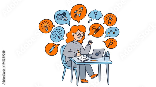 Creative Remote Worker Brainstorming New Ideas Flat Art Concept