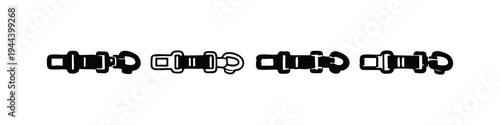 Seat Belt Buckle Icons Set. Vector illustrations of car safety belt fasteners in solid and outline styles.