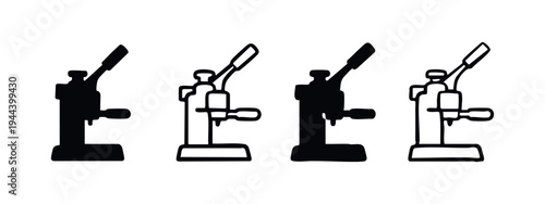 Espresso Machine Icons Set. Vector illustrations of coffee makers and barista equipment in solid and outline styles.