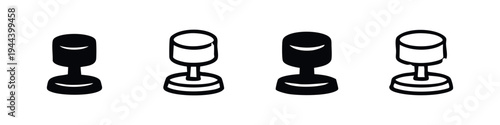 Microphone Stand Icons Set. Vector illustrations of audio equipment and podium microphones in solid and outline styles.